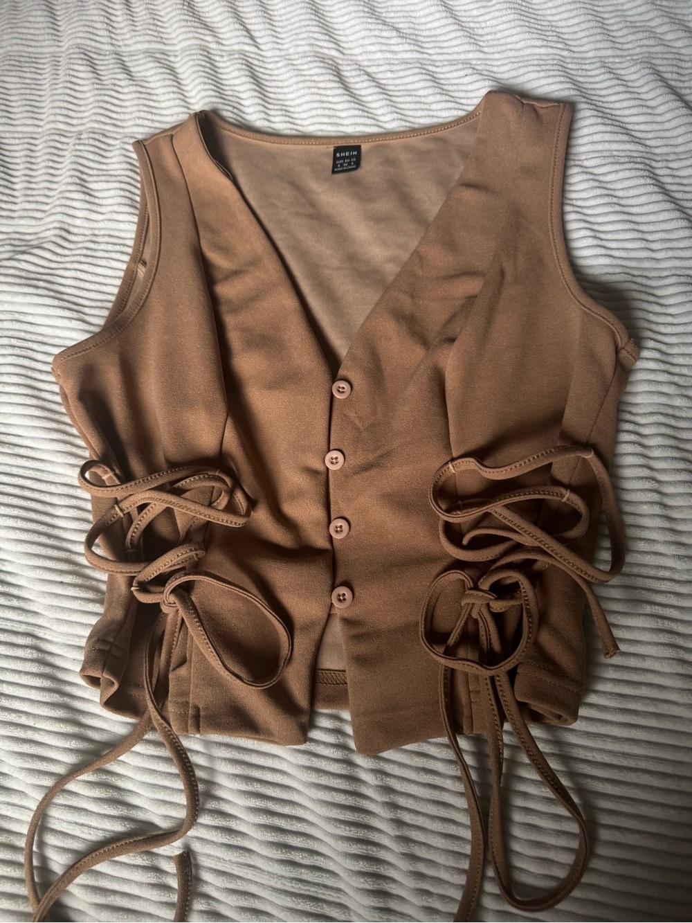 SHEIN Brown Button-Front Tie-Side Cropped Vest